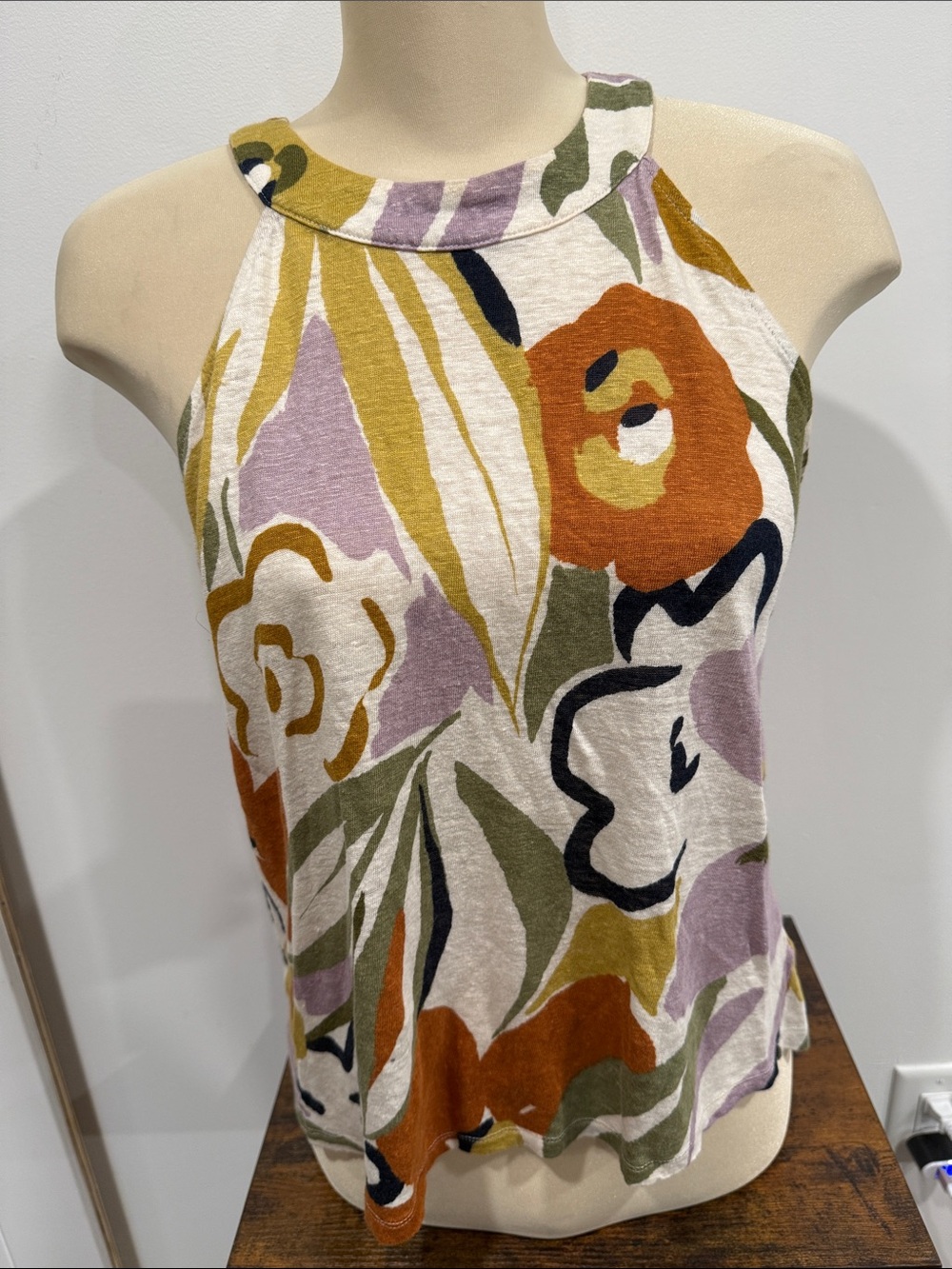 Rachel Zoe Floral Halter Tank Top - White with Orange & Lavender